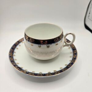 Vintage Porcelain Teacup Saucer Cobalt Blue Gold Trim Made in Germany